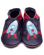 Inch Blue: Soft Sole Leather Shoes - Zoom Navy - Small (0-6 months)
