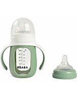 Beaba: 2-in-1 Training Bottle in Glass 210ml (Green)