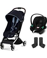 Cybex Gold: Orfeo (Ocean Blue) + Aton S2 i-Size (Moon Black) Travel System
