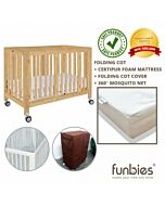 Funbies: Arora Folding Cot Set (Natural) [comes with mattress, cot cover & mosquito net]