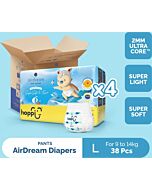 Hoppi: AirDream Diapers Pants - L (9-14kg) 38pcs [4 packs] [1 Carton]