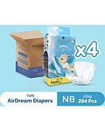Hoppi: AirDream Diapers Tape - NB (0-5kg) 66pcs [4 packs] [1 Carton]