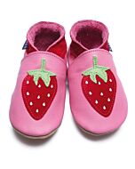 Inch Blue: Soft Sole Leather Shoes - Strawberry Rose Pink - Small (0-6 months)