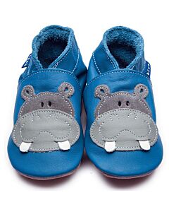 Inch Blue: Soft Sole Leather Shoes - Hippo Blue/Grey - Extra Large (18 -24 months)