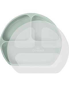 Abiie:﻿ Octopod Silicone Suction Triangle Plate With Lids (Sage Green)