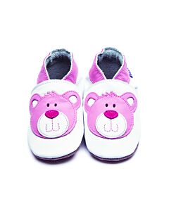 Inch Blue: Soft Sole Leather Shoes - Bear White/Pink - Small (0-6 months)