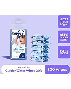 Hoppi: Glacier Water Wipes 20's x 5packs