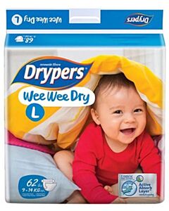 Drypers Wee Wee Dry L62 (9-14kg) - Mega Pack - 25% OFF!