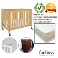 Funbies: Arora Folding Cot Set (Natural) [comes with mattress, cot cover & mosquito net]