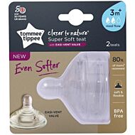 Tommee Tippee: Super Soft Teat with EASI-VENT Valve - Medium Flow (3 mths+) (2pk)