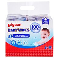 Pigeon: Pure Water Baby Wipes 80's x 6 pack 